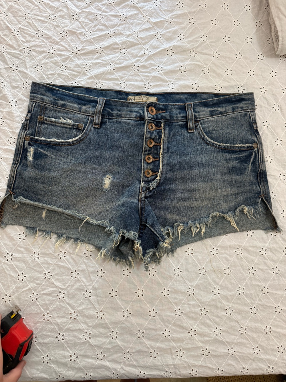 Free People Distressed Dark Blue Denim Cutoff Shorts